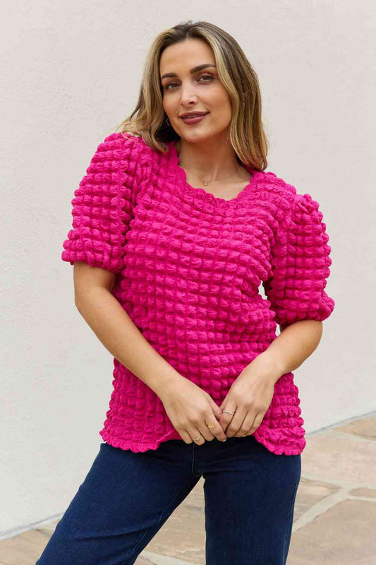 And The Why Bubble Textured Puff Sleeve Top (S, M, XL or 1X)