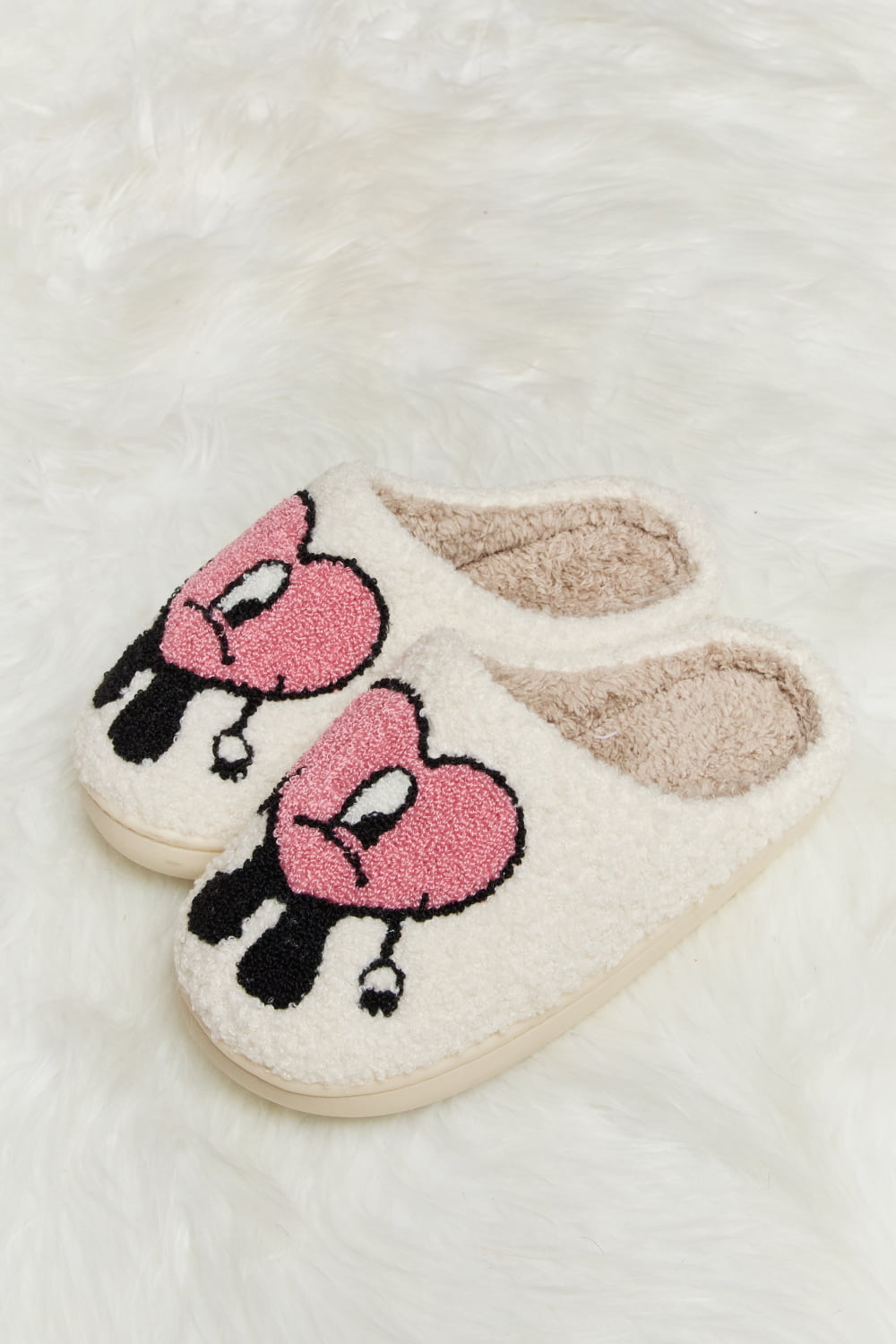 Melody Love Heart Print Plush Slippers (Color Options)