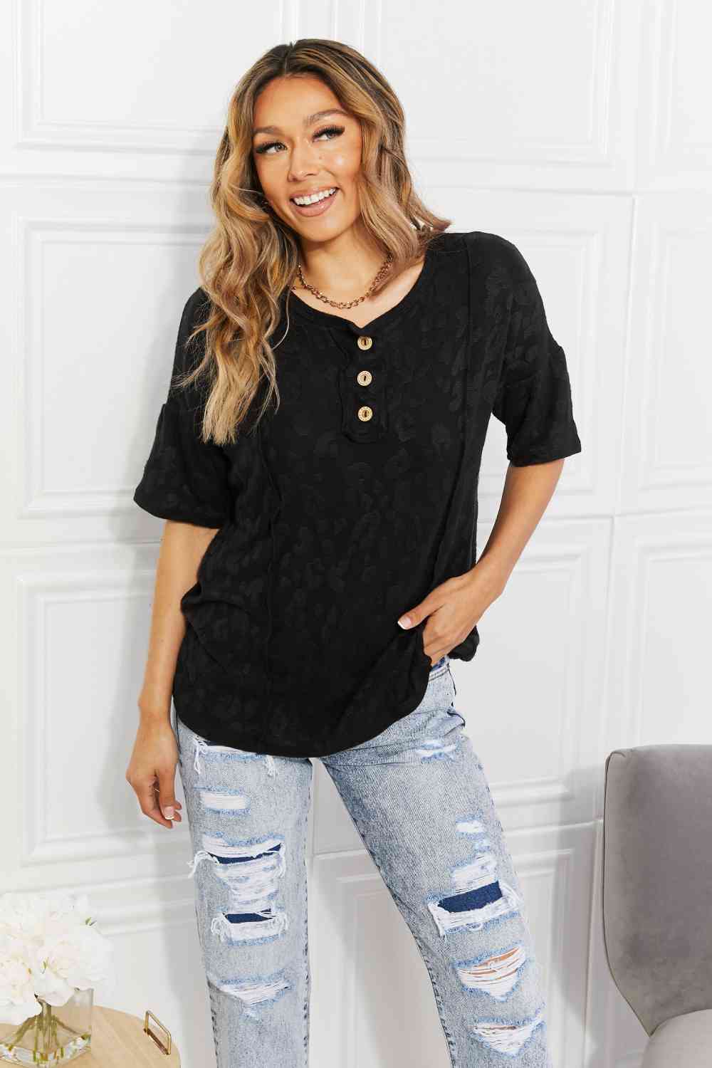 BOMBOM At The Fair Animal Textured Top in Black (S or M)