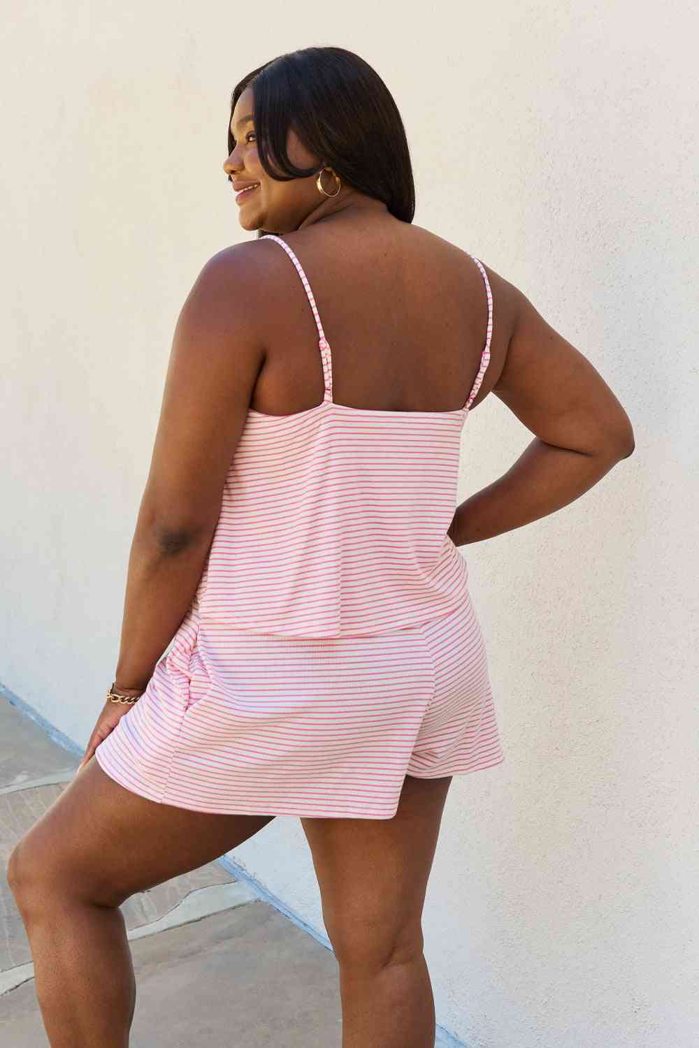 Culture Code Let It Happen Double Flare Striped Romper in Pink (M, L, 1x or 3x)