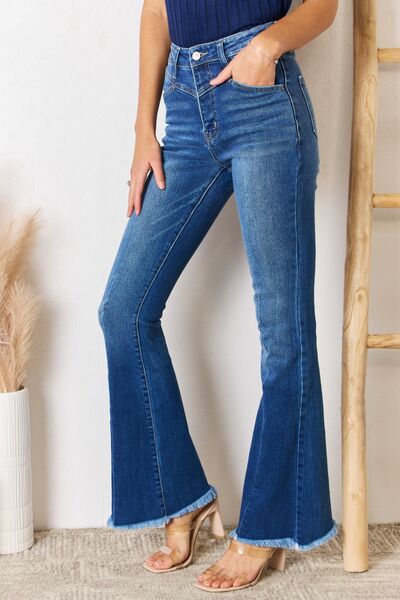 Kancan High Rise Raw Hem Flare Jeans (13)