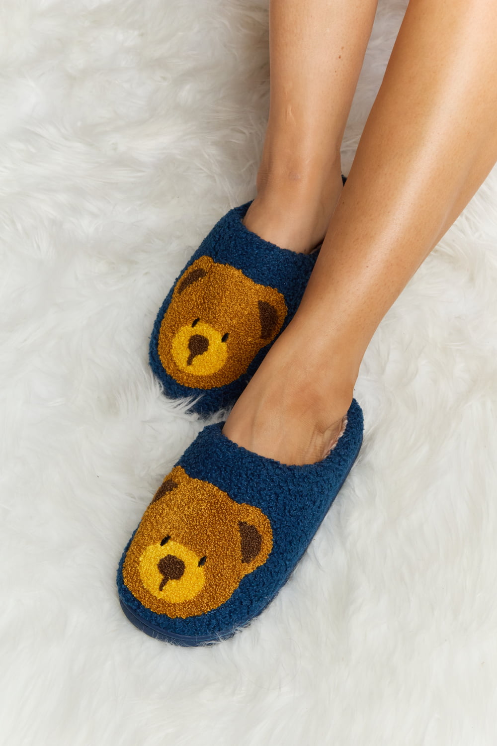 Melody Teddy Bear Print Plush Slide Slippers (Color Options)