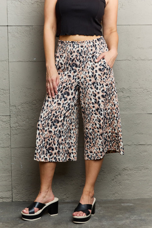 Ninexis Leopard High Waist Flowy Wide Leg Pants with Pockets (S-XL)