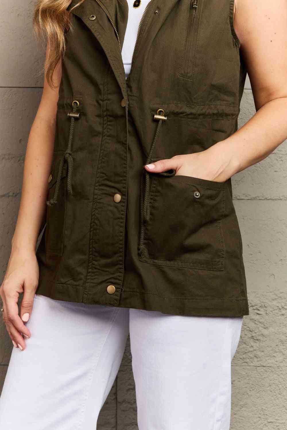 Zenana More To Come Full Size Military Hooded Vest (S, L or XL)