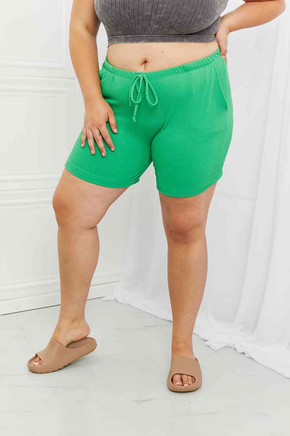 Blumin Apparel Too Good Full Size Ribbed Shorts in Green (S-3x)