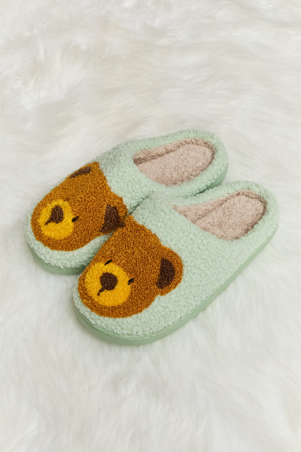 Melody Teddy Bear Print Plush Slide Slippers (Color Options)