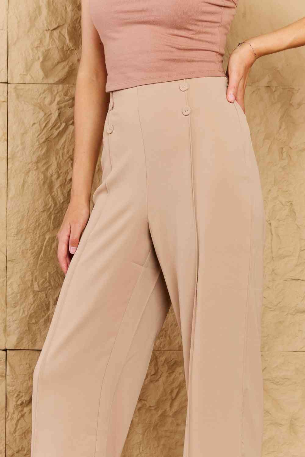 HYFVE Pretty Pleased High Waist Pintuck Straight Leg Pants in Camel (S or M)