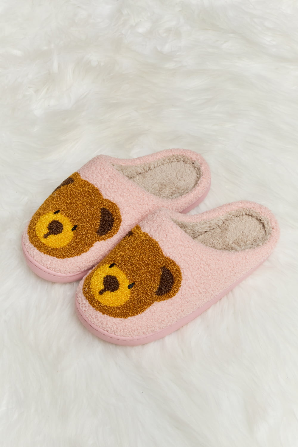 Melody Teddy Bear Print Plush Slide Slippers (Color Options)