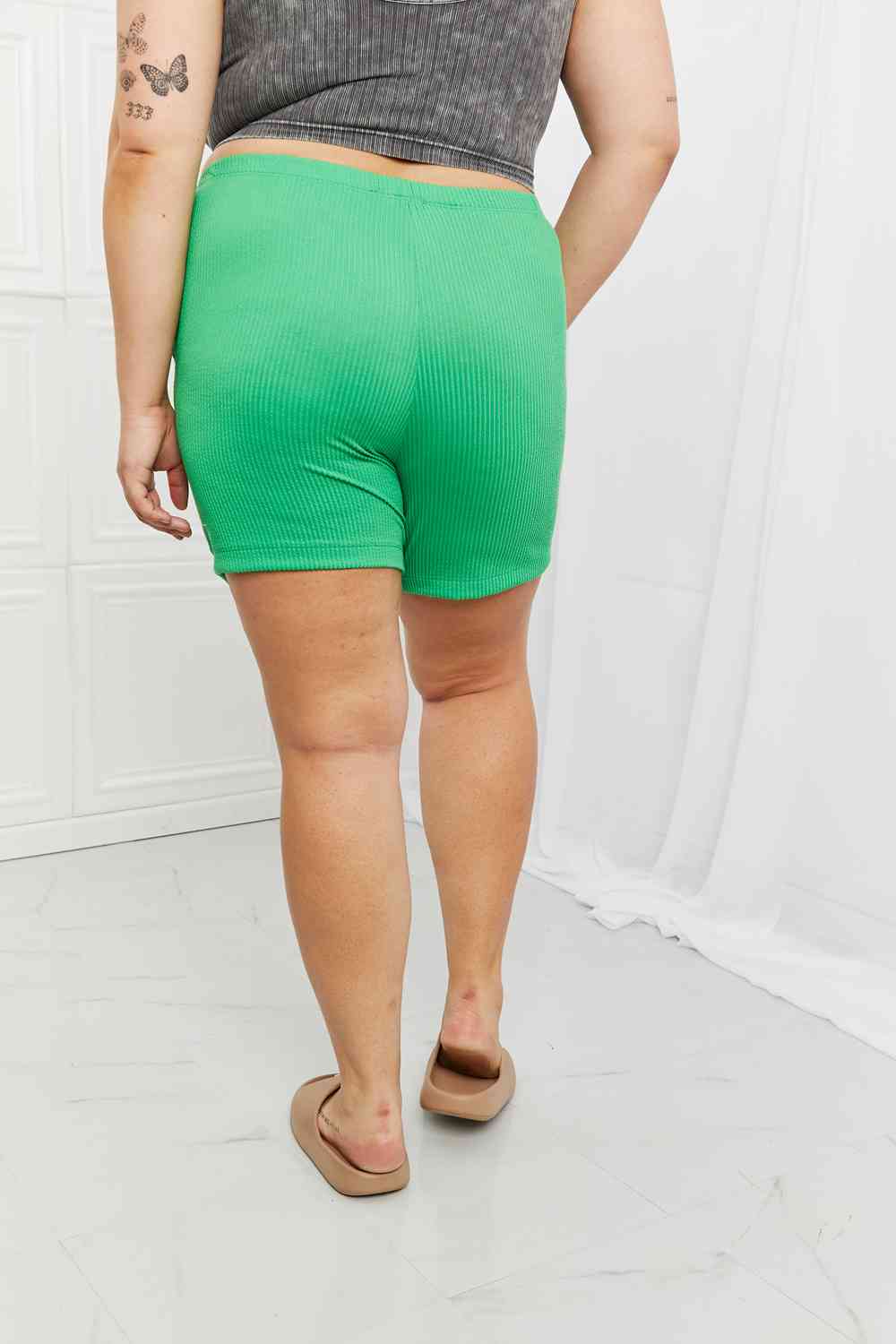 Blumin Apparel Too Good Full Size Ribbed Shorts in Green (S-3x)