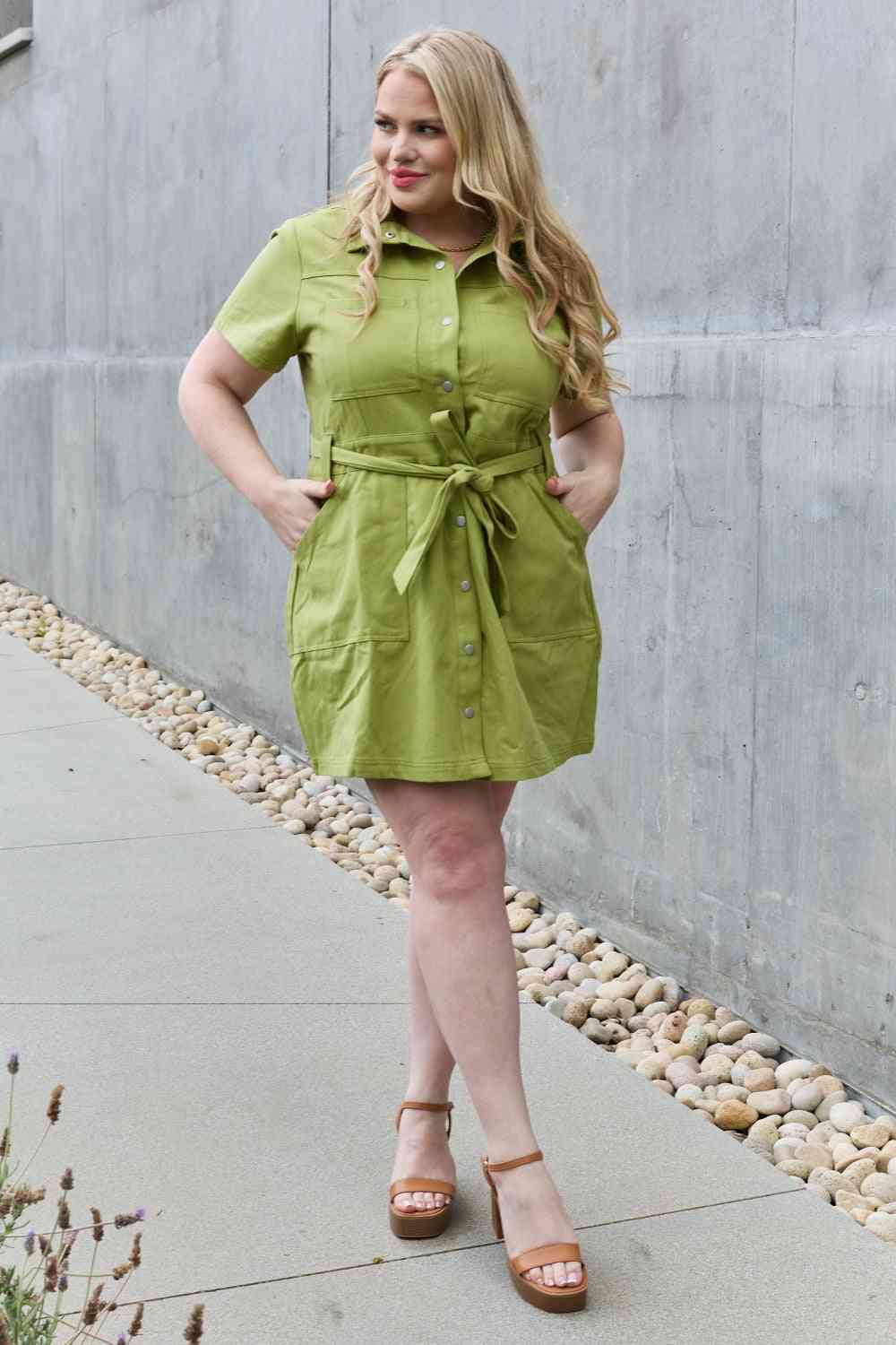 Jade By Jane Stick With Me Full Size Button Down Dress (S, M, 2X or 3X)