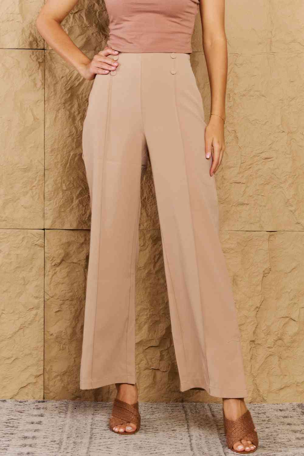 HYFVE Pretty Pleased High Waist Pintuck Straight Leg Pants in Camel (S or M)