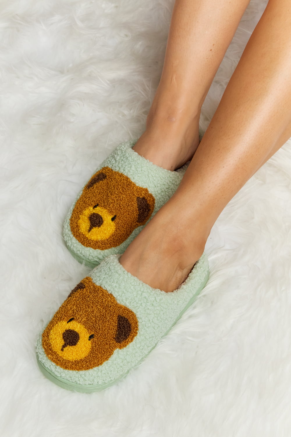 Melody Teddy Bear Print Plush Slide Slippers (Color Options)