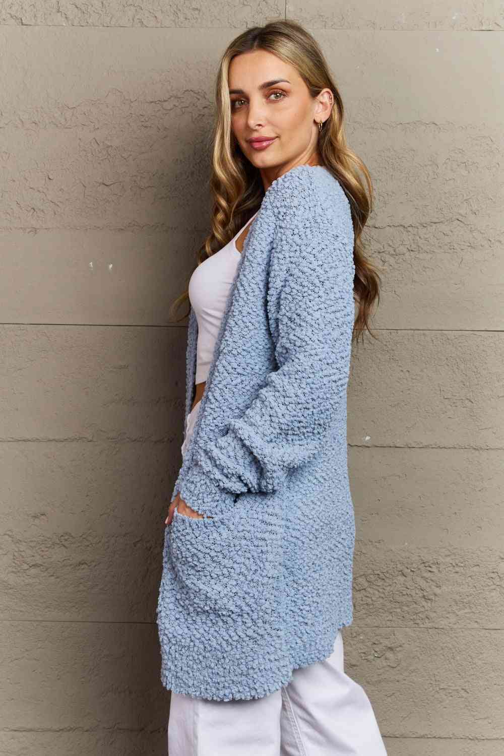 Zenana Falling For You Open Front Popcorn Cardigan (XL or 1X)