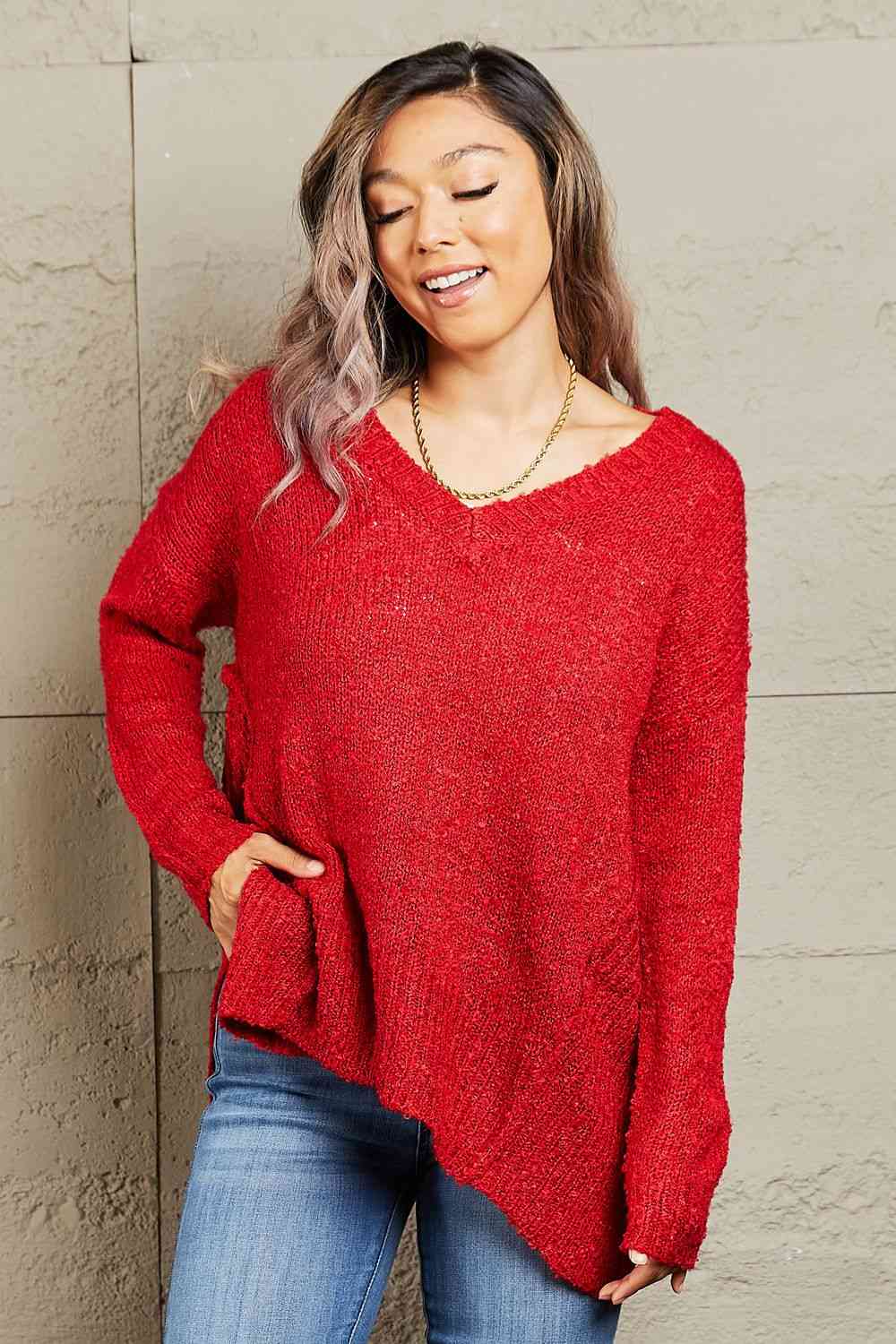 Heimish By The Fire Full Size Draped Detail Knit Sweater (M or 1x)