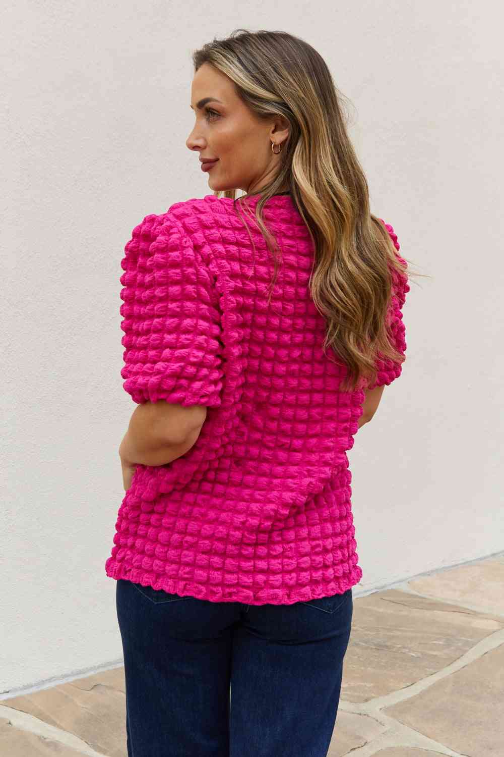 And The Why Bubble Textured Puff Sleeve Top (S, M, XL or 1X)