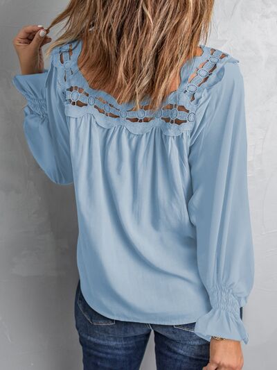 Cutout Square Neck Long Sleeve Blouse (Color Options)