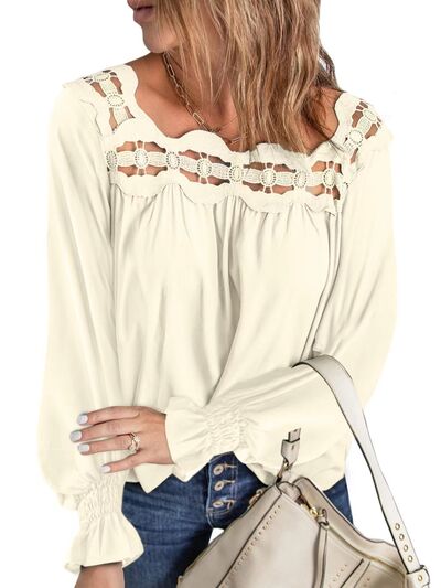 Cutout Square Neck Long Sleeve Blouse (Color Options)