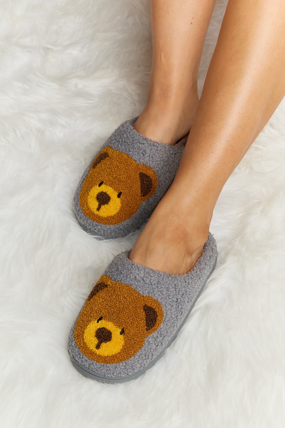 Melody Teddy Bear Print Plush Slide Slippers (Color Options)