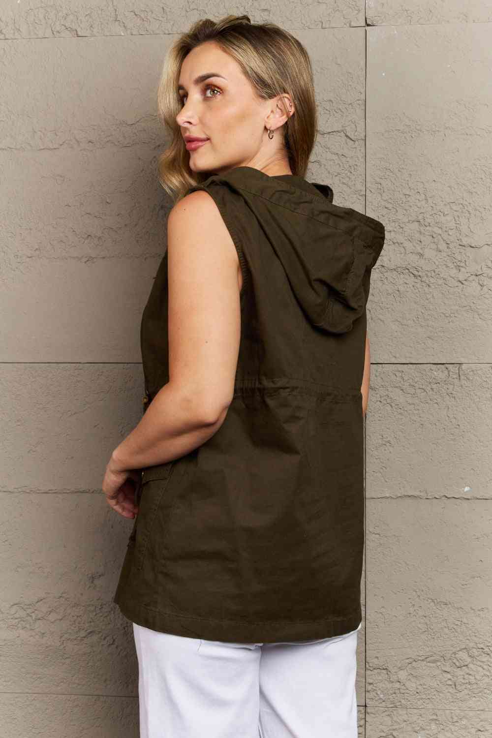 Zenana More To Come Full Size Military Hooded Vest (S, L or XL)