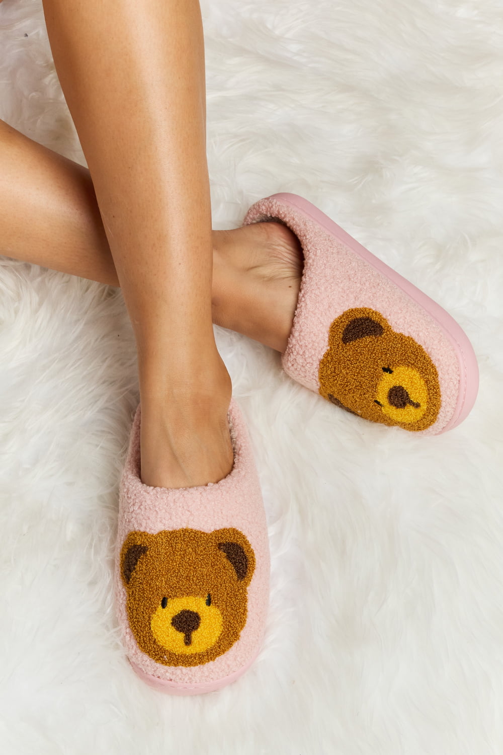 Melody Teddy Bear Print Plush Slide Slippers (Color Options)