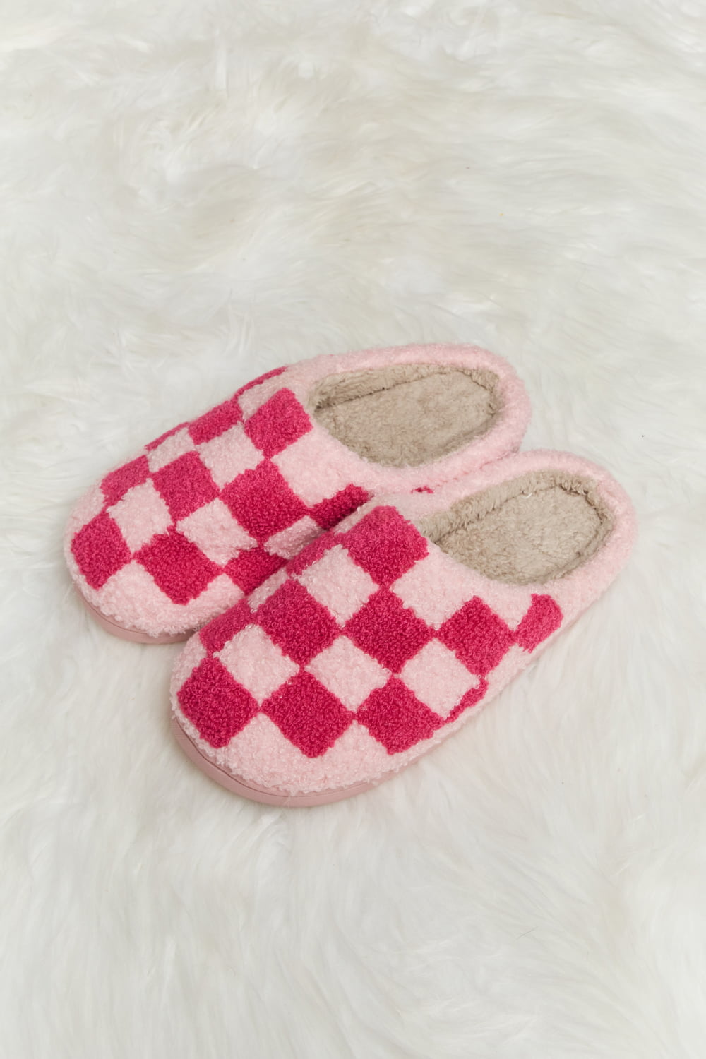 Melody Checkered Print Plush Slide Slippers (Color Options)