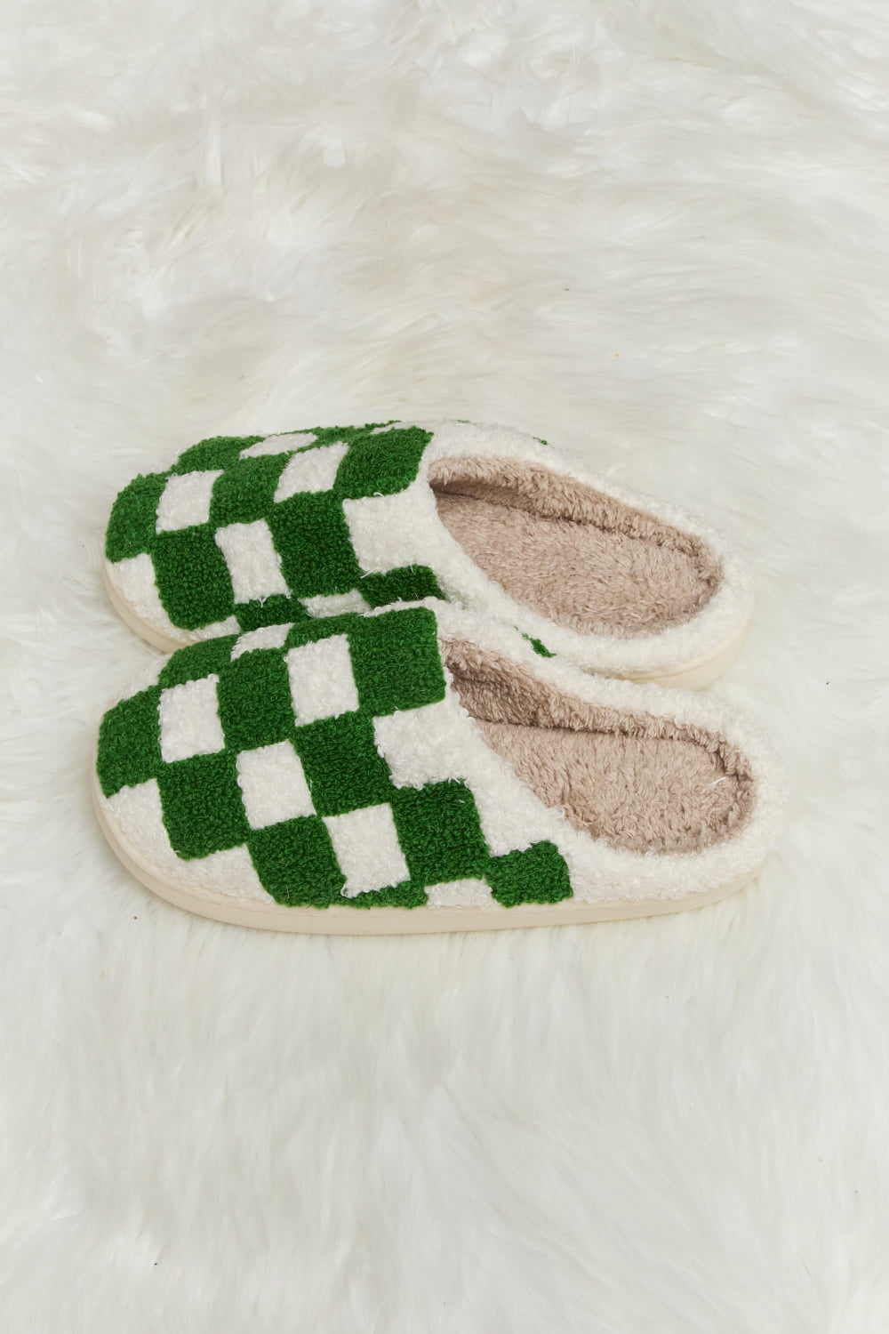 Melody Checkered Print Plush Slide Slippers (Color Options)