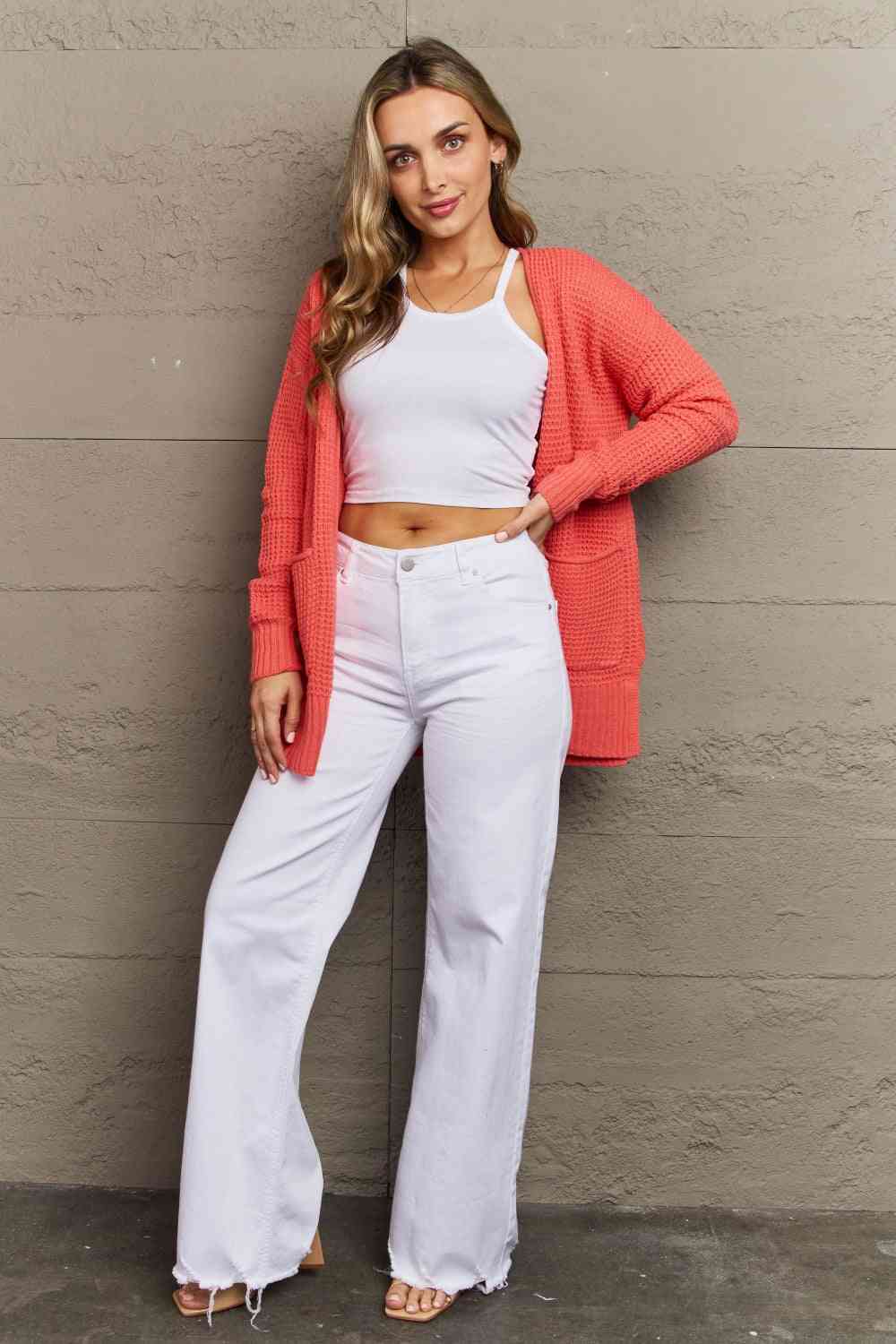 Zenana Bright & Cozy Waffle Knit Cardigan (L, XL or 1X)