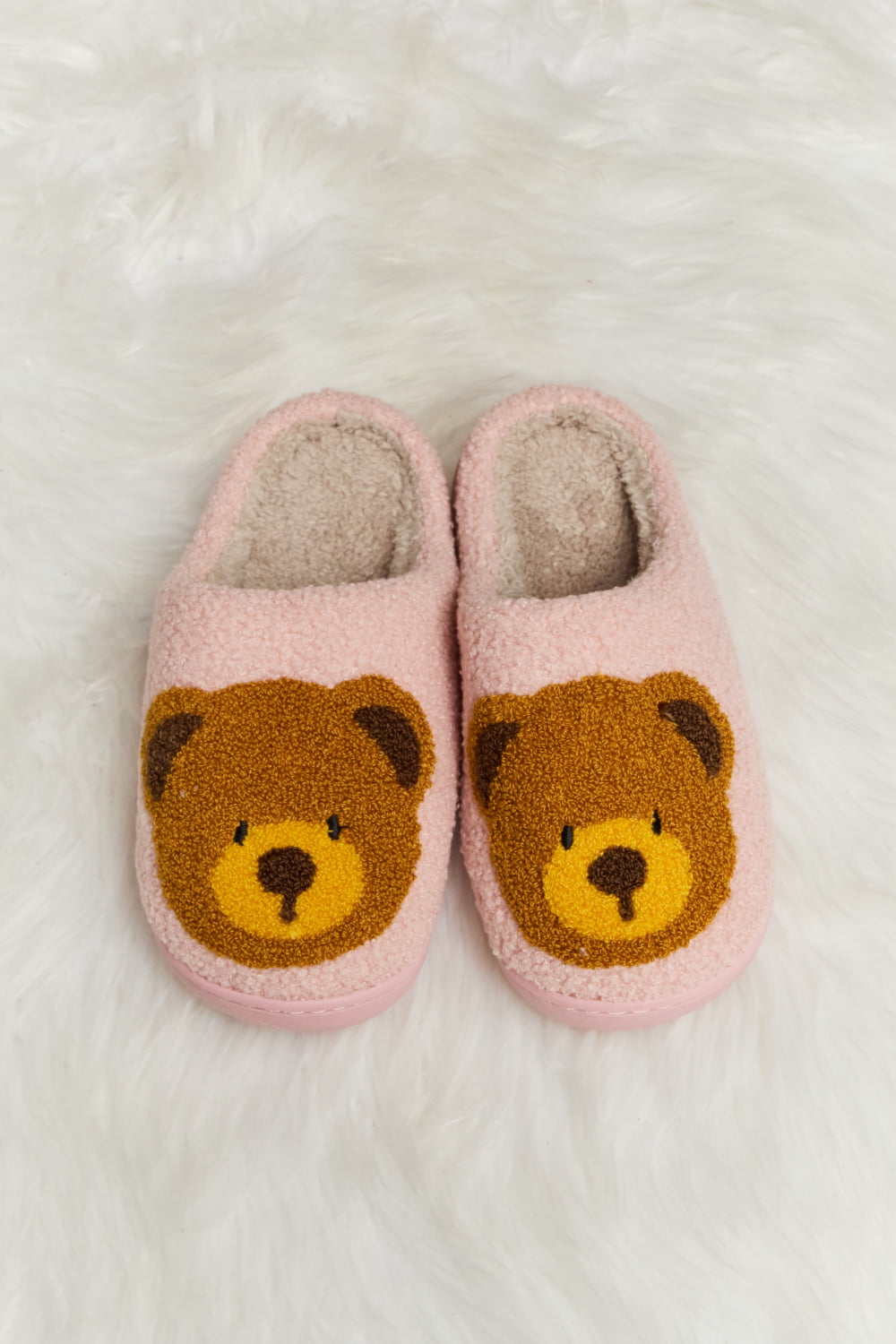 Melody Teddy Bear Print Plush Slide Slippers (Color Options)