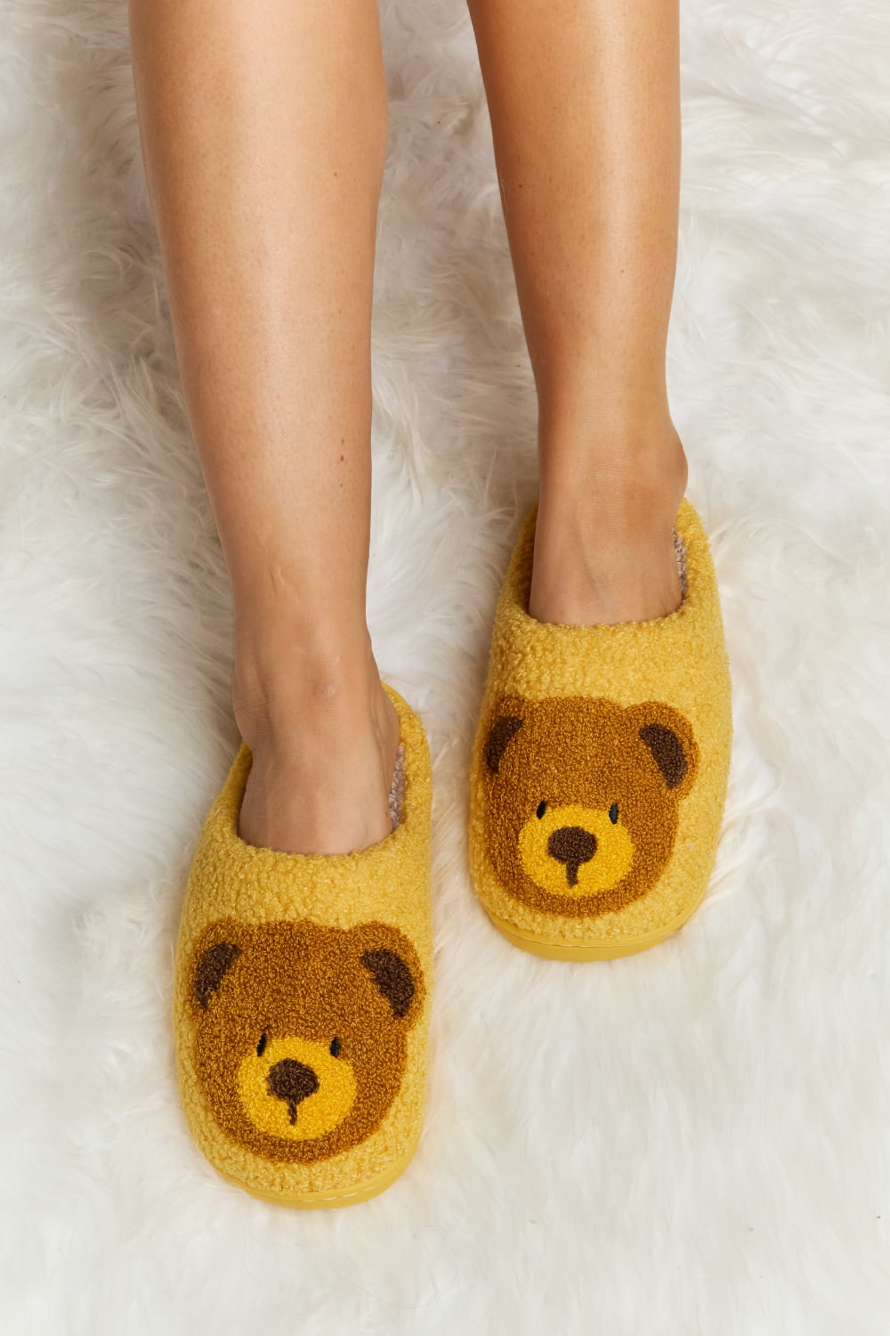 Melody Teddy Bear Print Plush Slide Slippers (Color Options)