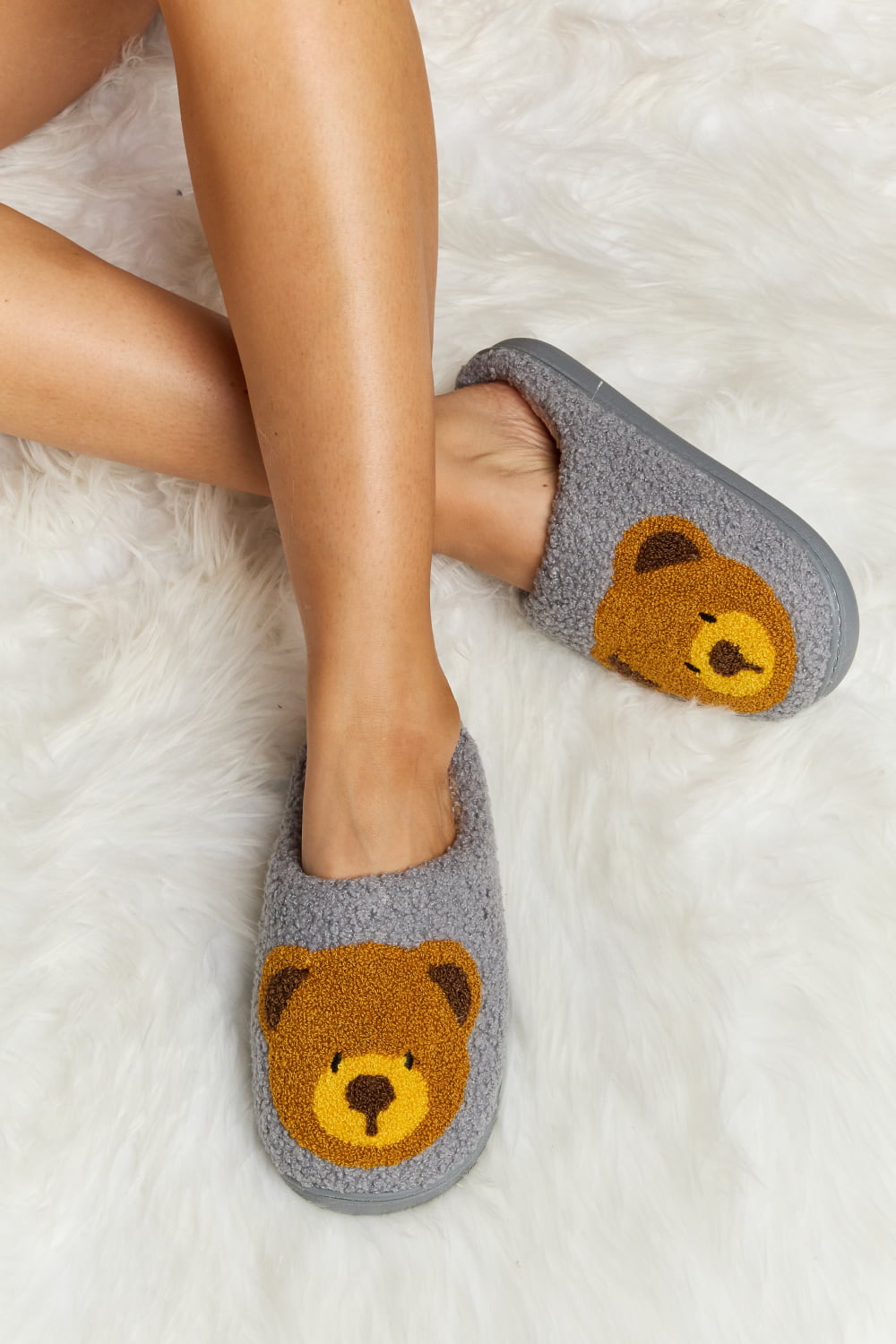 Melody Teddy Bear Print Plush Slide Slippers (Color Options)