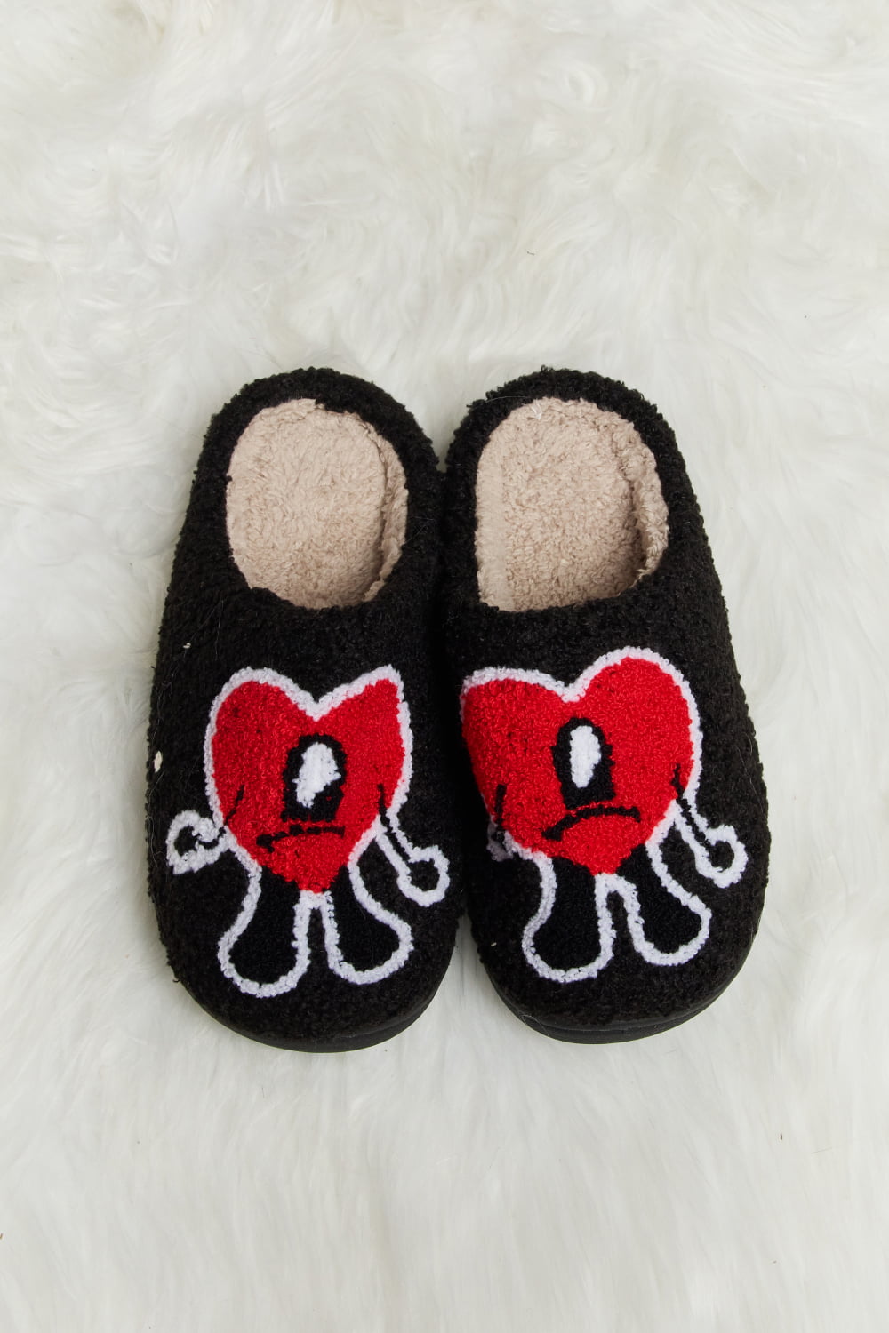 Melody Love Heart Print Plush Slippers (Color Options)