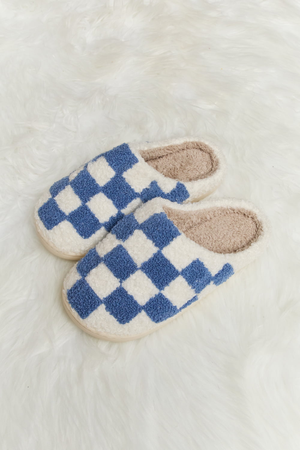 Melody Checkered Print Plush Slide Slippers (Color Options)