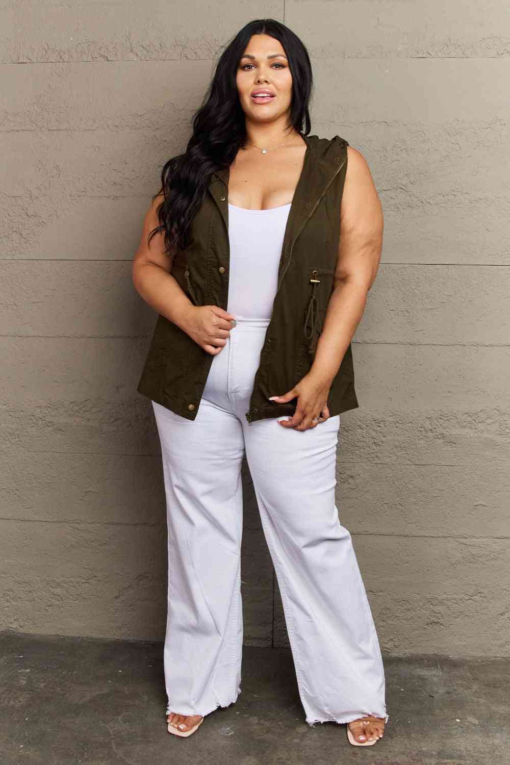 Zenana More To Come Full Size Military Hooded Vest (S, L or XL)