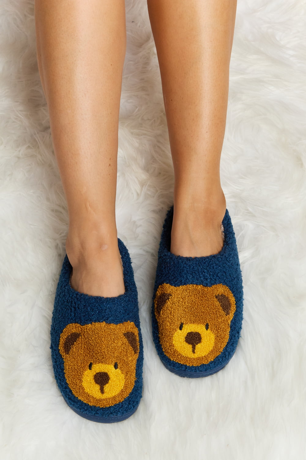 Melody Teddy Bear Print Plush Slide Slippers (Color Options)