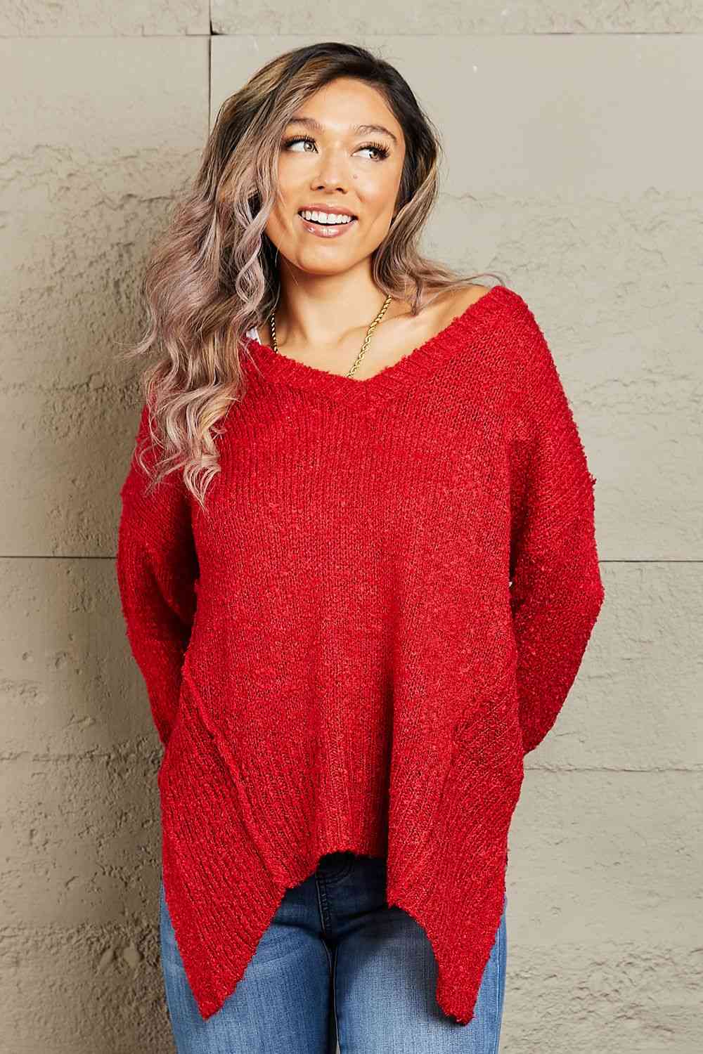 Heimish By The Fire Full Size Draped Detail Knit Sweater (M or 1x)