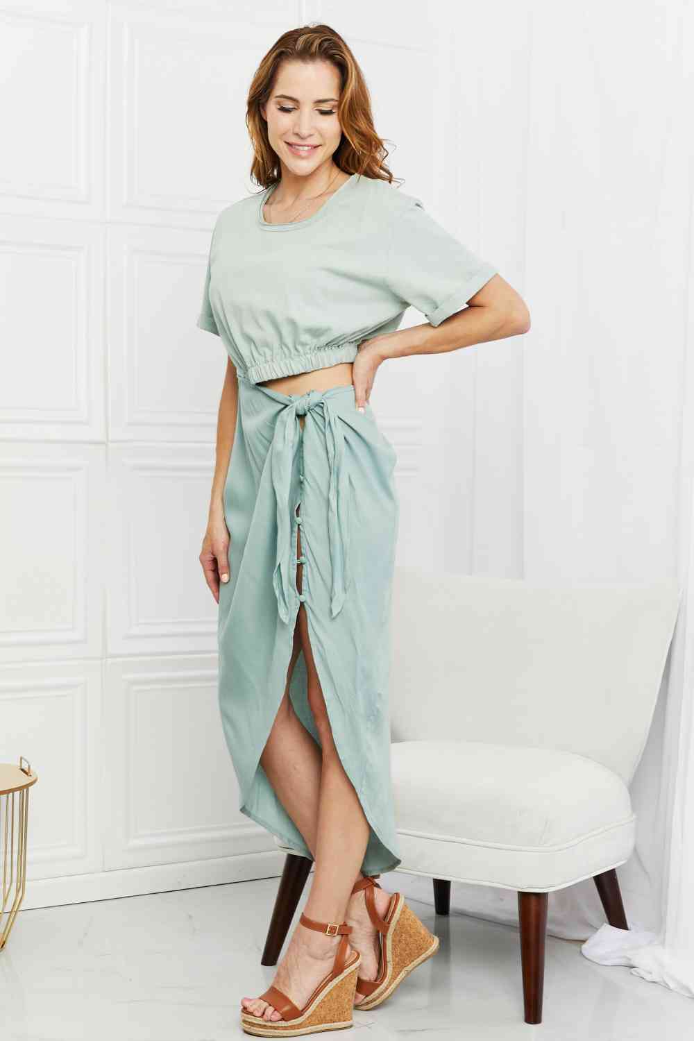 HEYSON Make It Work Cut-Out Midi Dress in Mint (S, M or L)