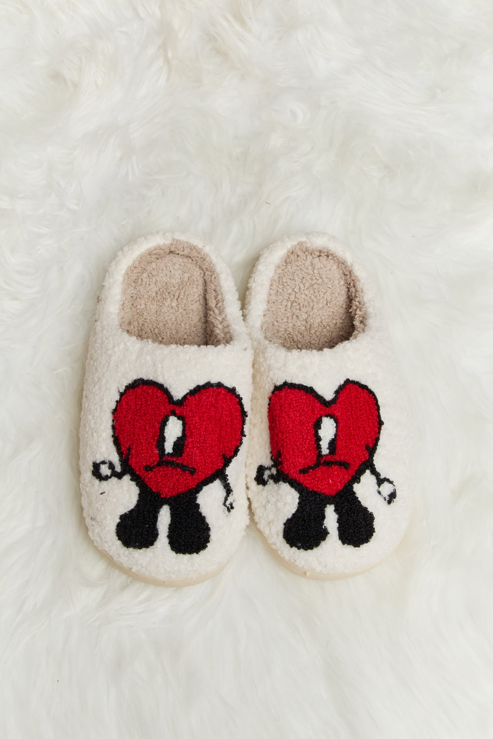 Melody Love Heart Print Plush Slippers (Color Options)