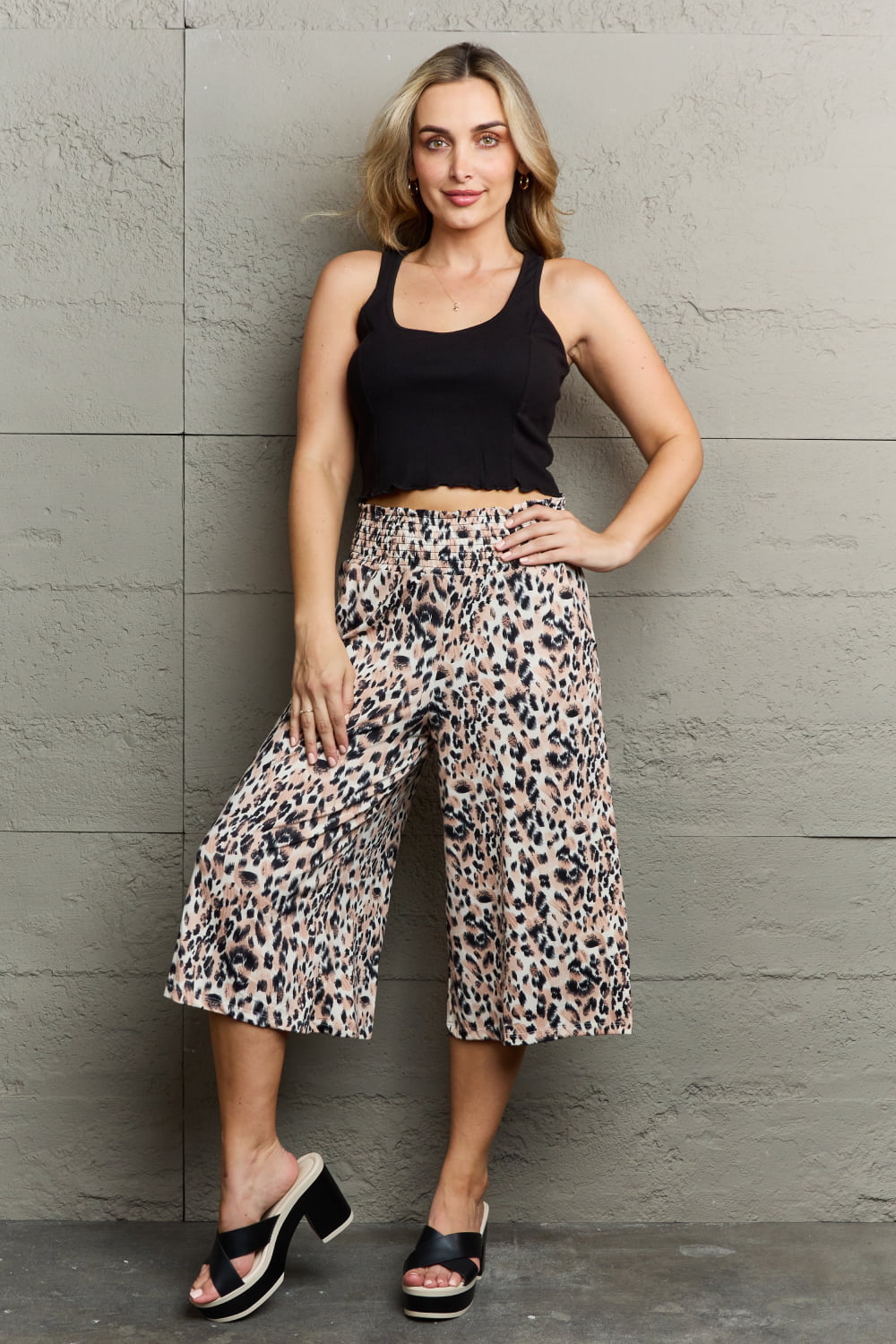 Ninexis Leopard High Waist Flowy Wide Leg Pants with Pockets (S-XL)