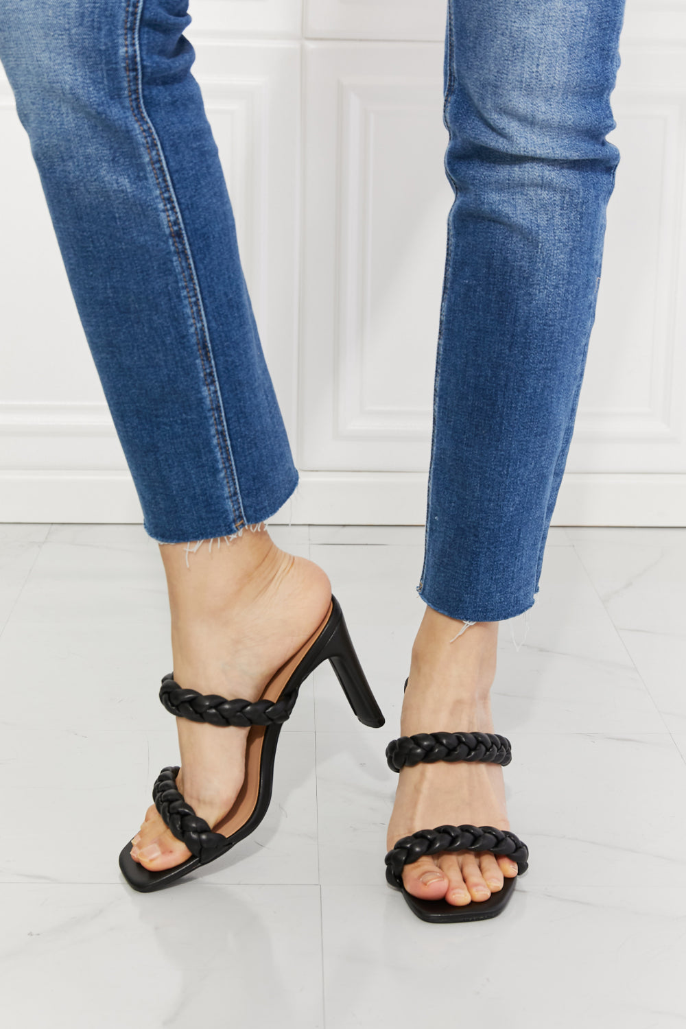 MMShoes In Love Double Braided Block Heel Sandal in Black (10 or 11)