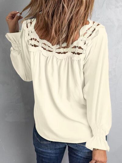 Cutout Square Neck Long Sleeve Blouse (Color Options)