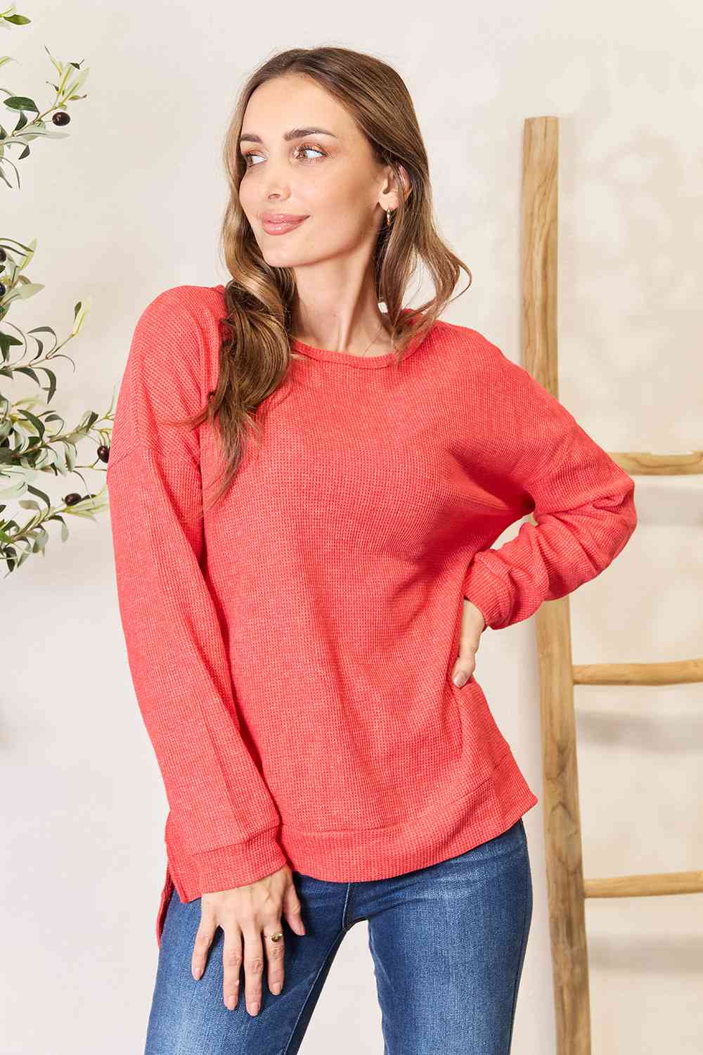 Basic Bae Round Neck Drop Shoulder Slit Sweatshirt (S or XL)