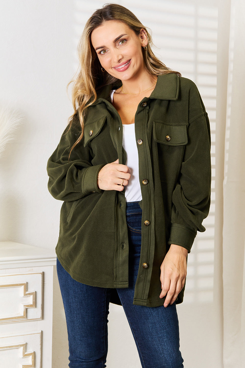 Heimish Cozy Girl Full Size Button Down Shacket (1x or 2x)