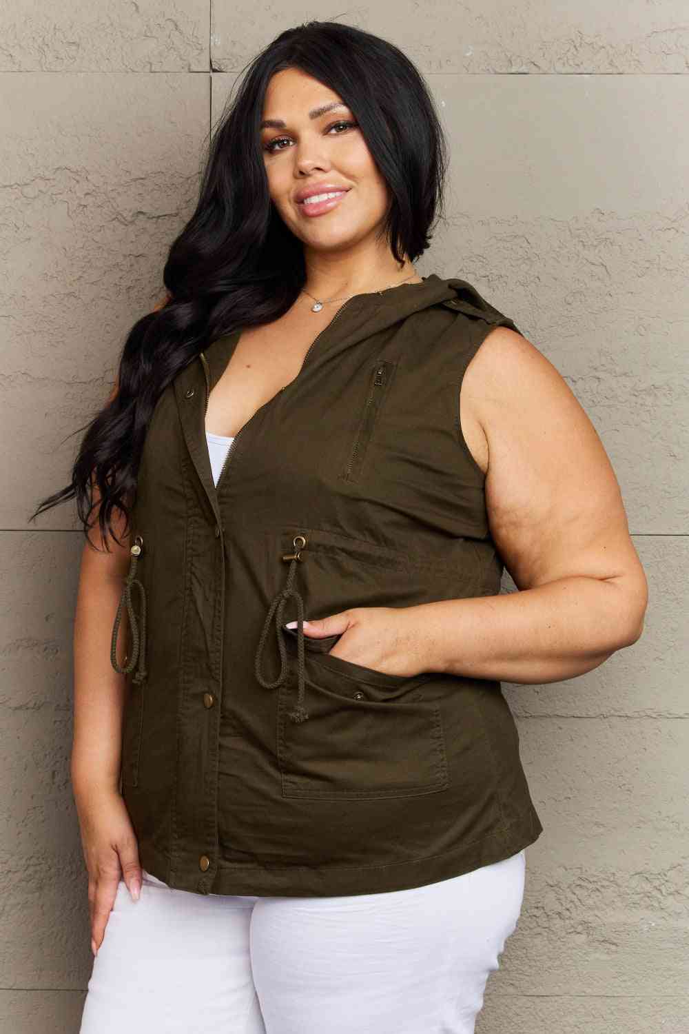 Zenana More To Come Full Size Military Hooded Vest (S, L or XL)