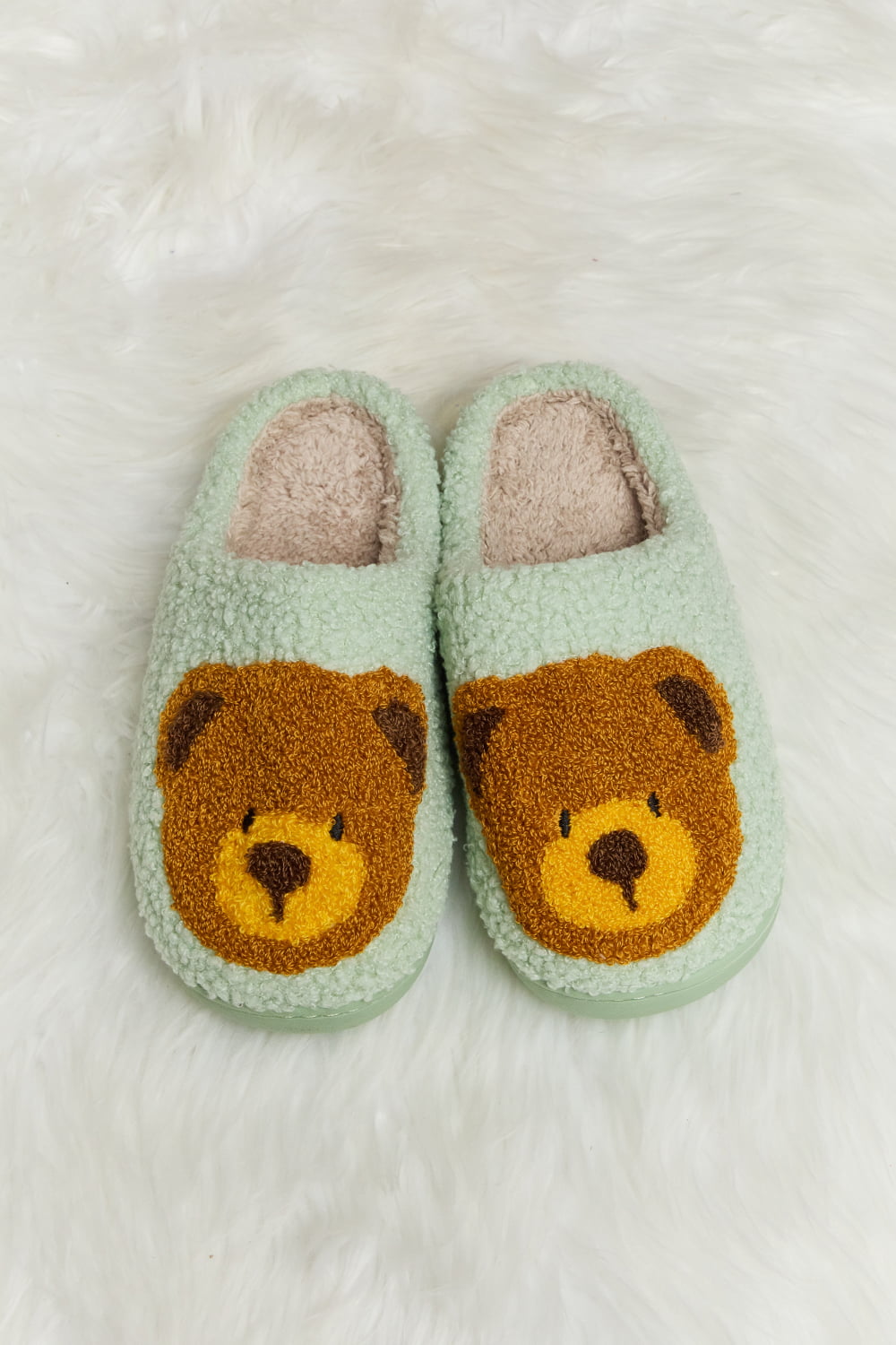 Melody Teddy Bear Print Plush Slide Slippers (Color Options)