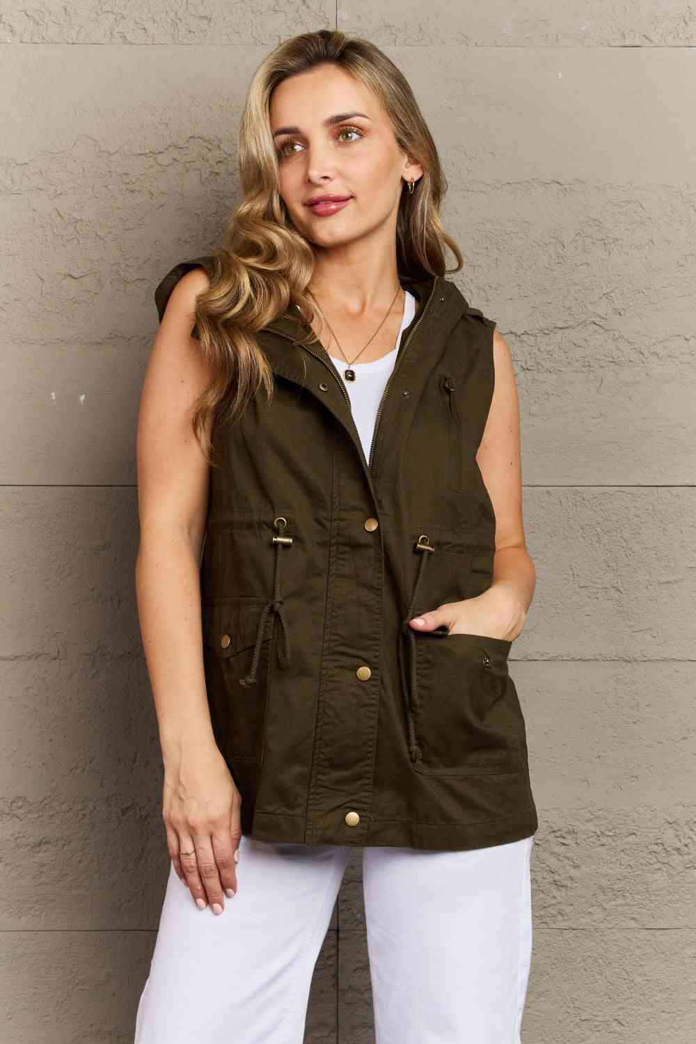 Zenana More To Come Full Size Military Hooded Vest (S, L or XL)