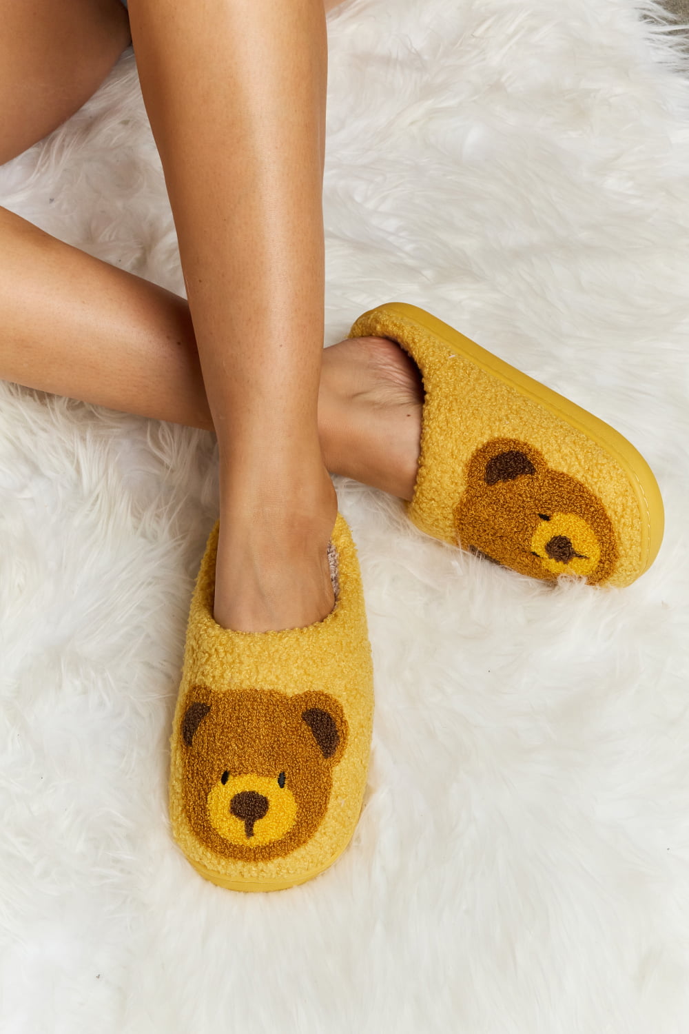 Melody Teddy Bear Print Plush Slide Slippers (Color Options)