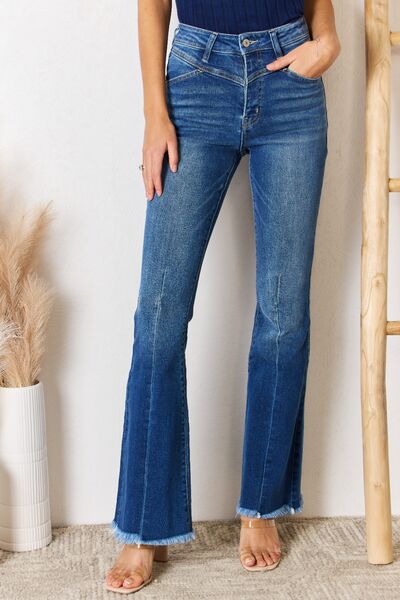 Kancan High Rise Raw Hem Flare Jeans (13)