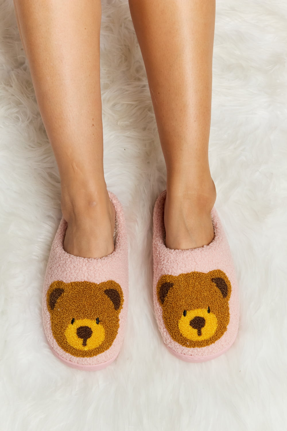 Melody Teddy Bear Print Plush Slide Slippers (Color Options)