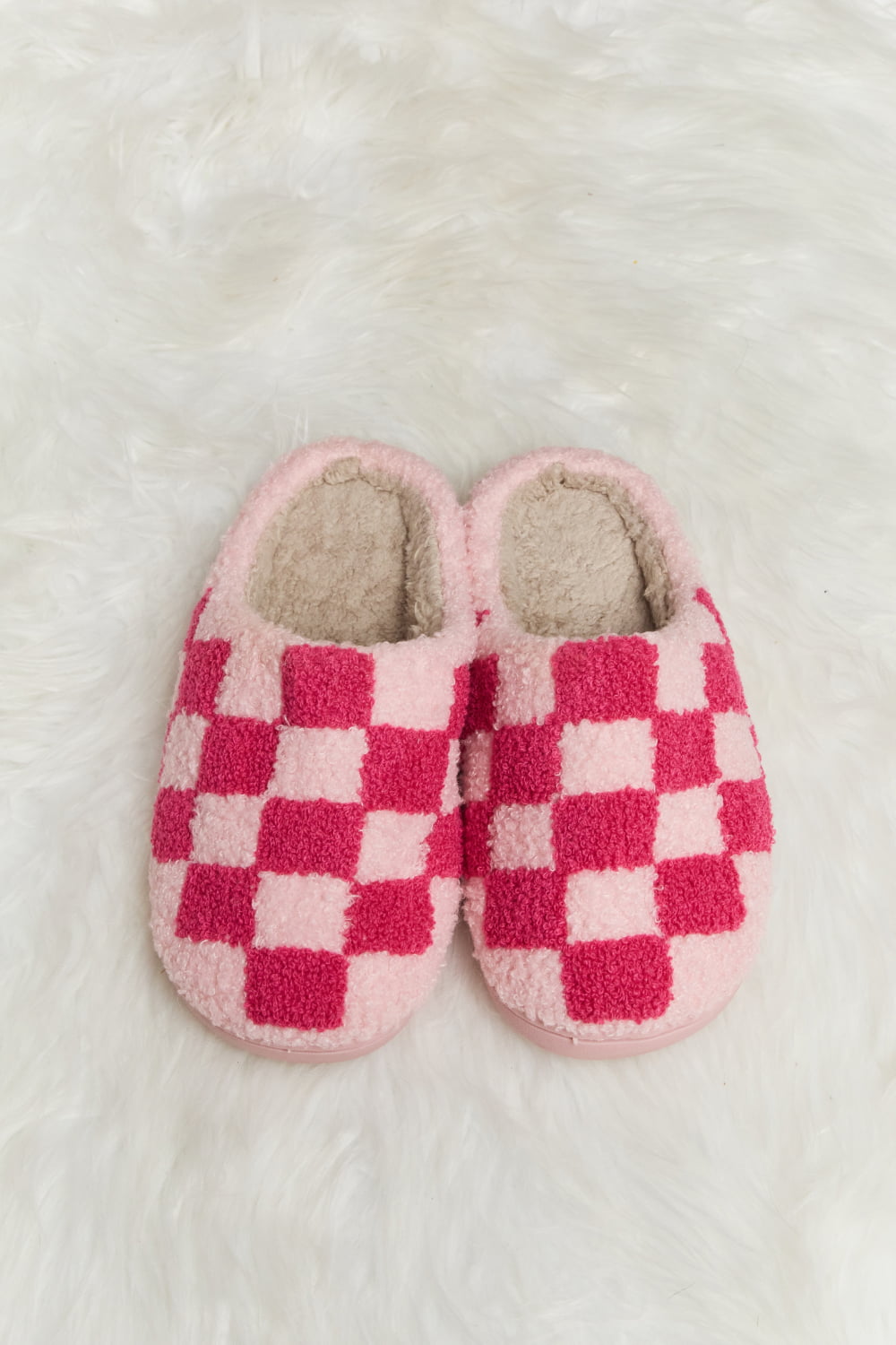 Melody Checkered Print Plush Slide Slippers (Color Options)