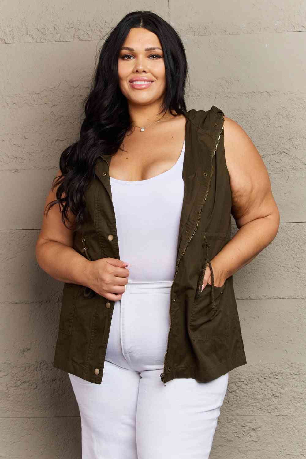 Zenana More To Come Full Size Military Hooded Vest (S, L or XL)